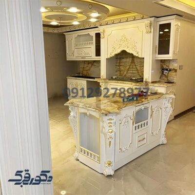 نمونه کار کابینت مدرن سفید طلایی
