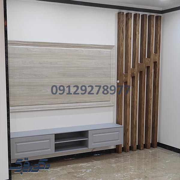 نمونه کار تی وی وال چوبی با نور بک