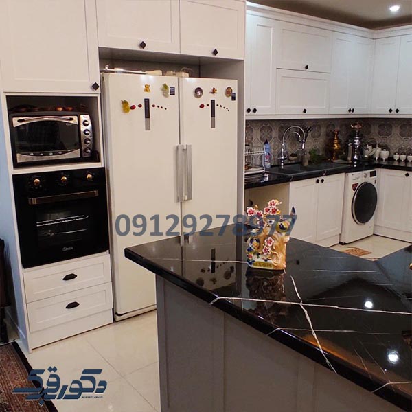 کابینت نئوکلاسیک سفید و نسکافه ای