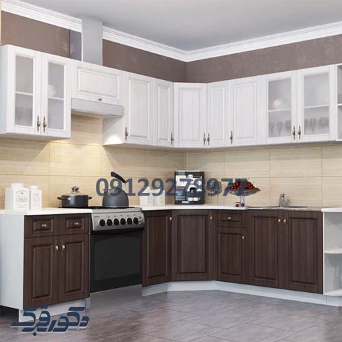 کابینت نئوکلاسیک سفید و رنگ چوب