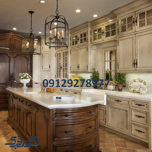 کابینت نئوکلاسیک سفید و چوب