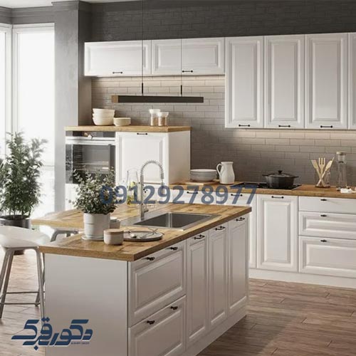 کابینت نئوکلاسیک سفید و چوب