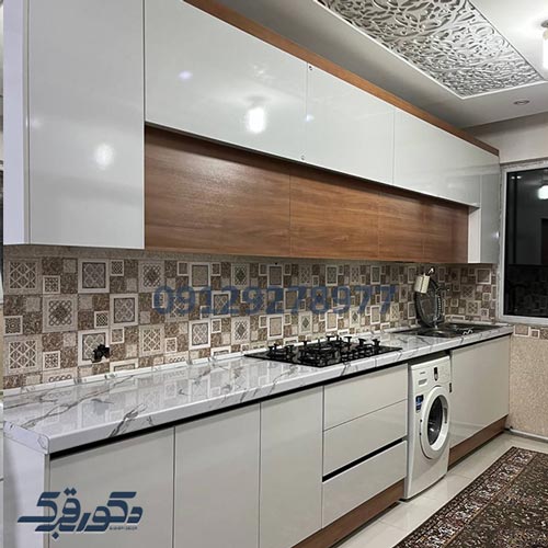 کابینت مدرن سفید و چوب