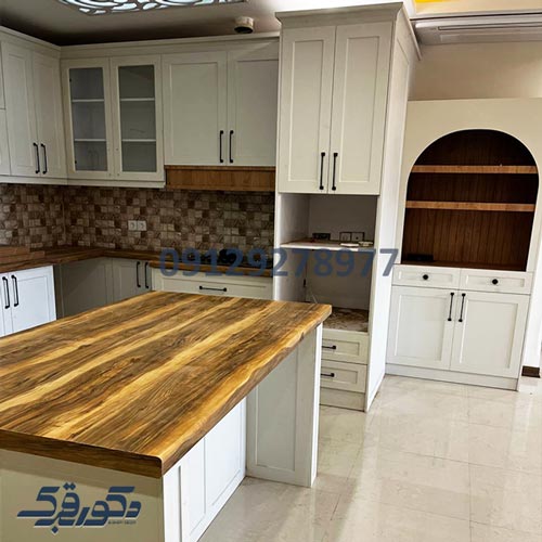 کابینت نئوکلاسیک سفید و چوب